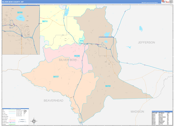 Silver Bow County Digital Map Color Cast Style